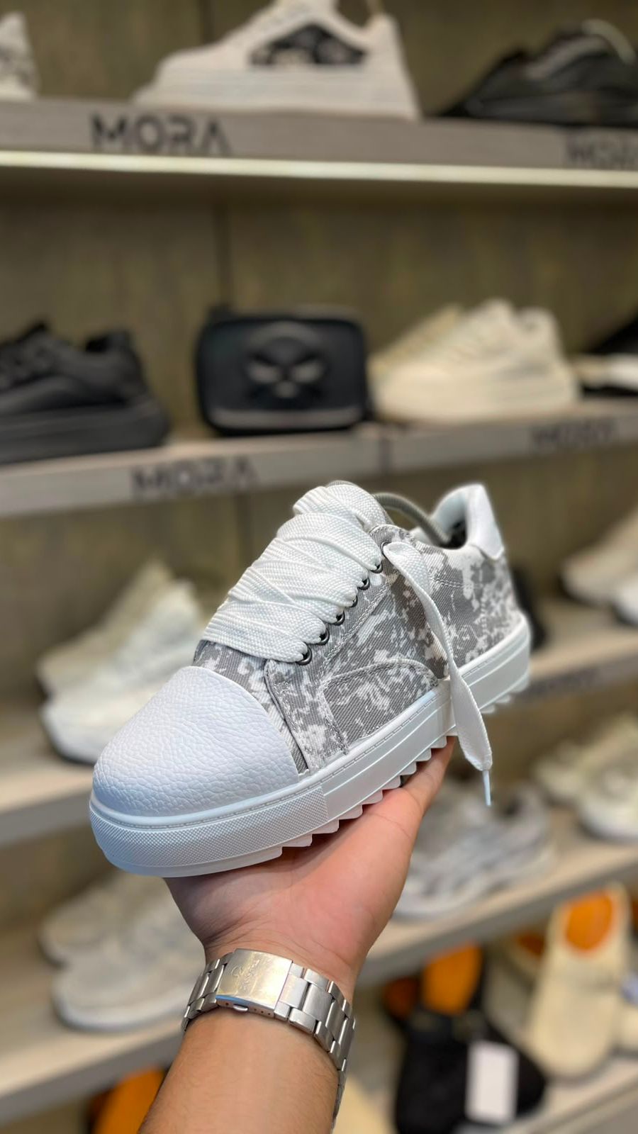 Grey and White Patterned Sneaker