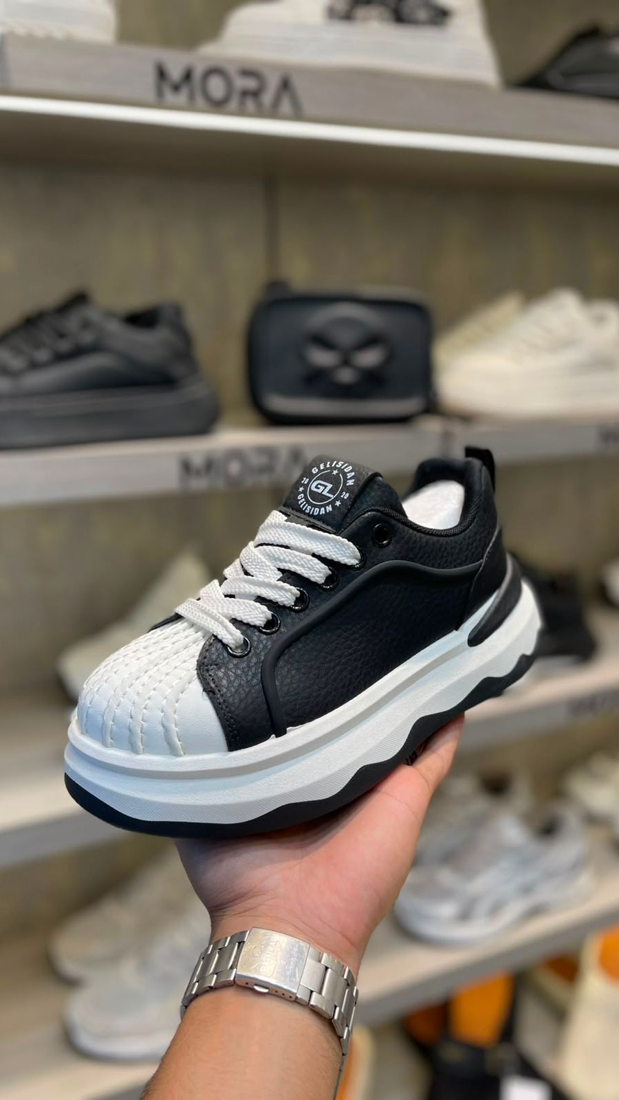 Shell-Toe Platform Sneaker (Black and White)