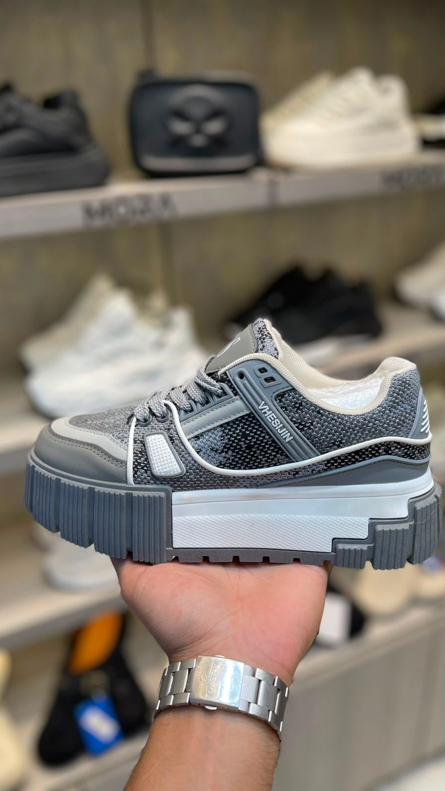 Grey Textured Platform Sneaker