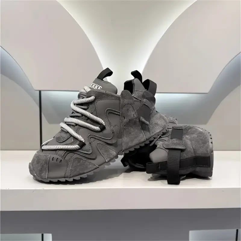 Grey Textured Platform Sneaker