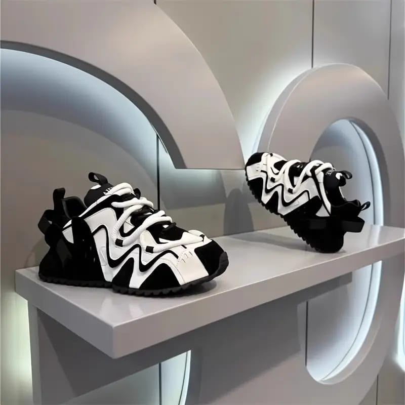 Black & White Textured Platform Sneaker
