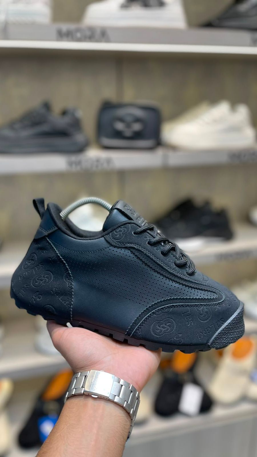 Men's Black Monogram Pattern Sneaker