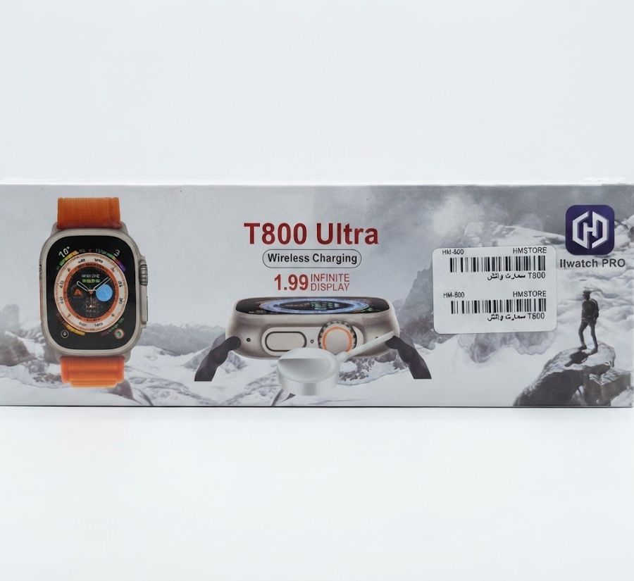 ساعة ذكية T800 Ultra بشاشة كاملة مقاس 1.99 بوصة وشحن لاسلكي