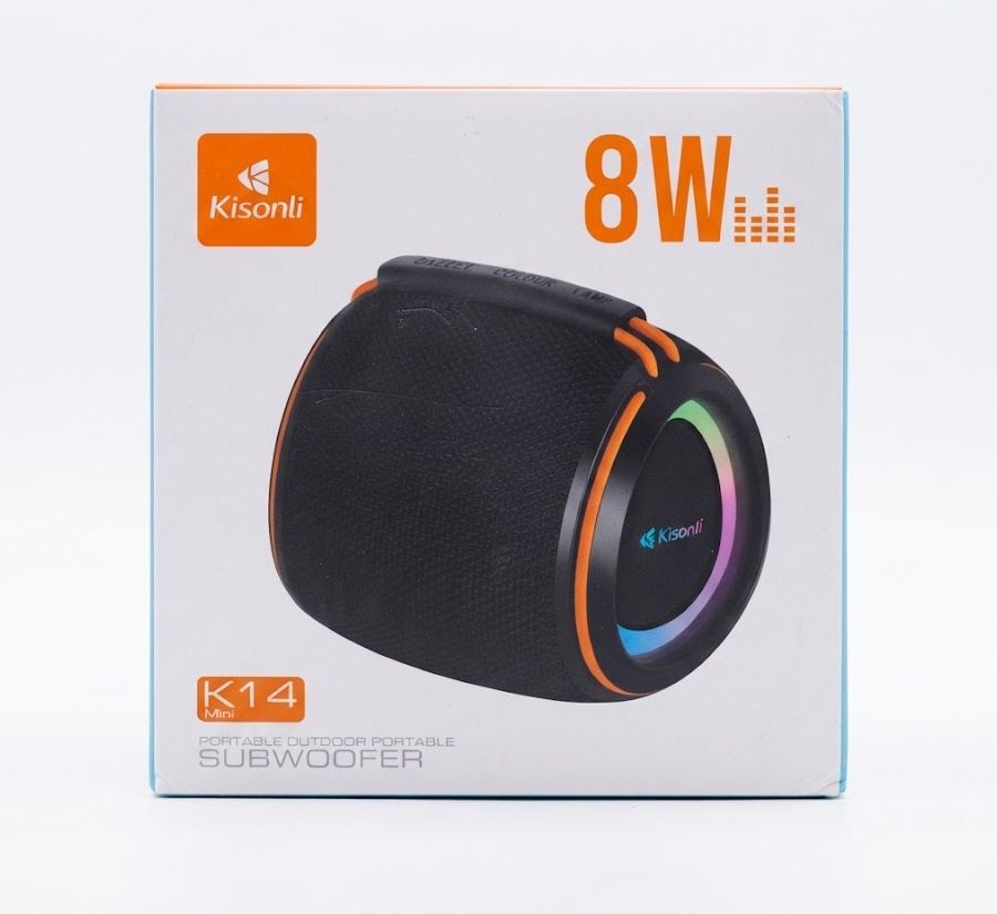 مكبر صوت محمول Kisonli K14 Mini بقوة 8 واط وساب ووفر خارجي مع إضاءة دائرية (Portable Outdoor Subwoofer)