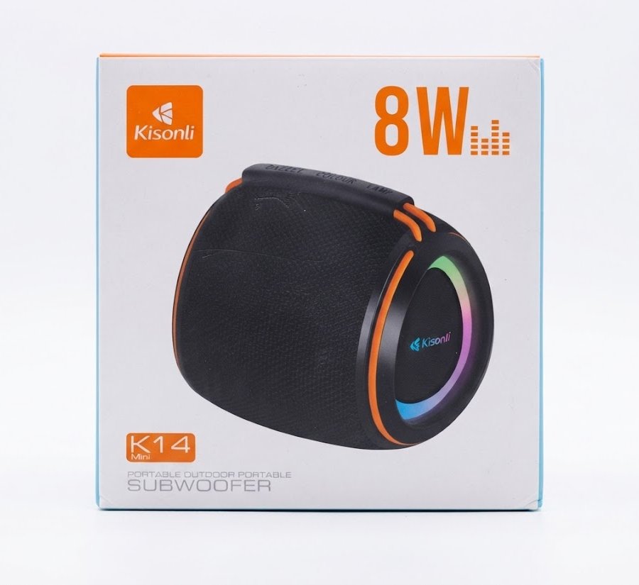 مكبر صوت محمول Kisonli K14 Mini بقوة 8 واط وساب ووفر خارجي مع إضاءة دائرية (Portable Outdoor Subwoofer)