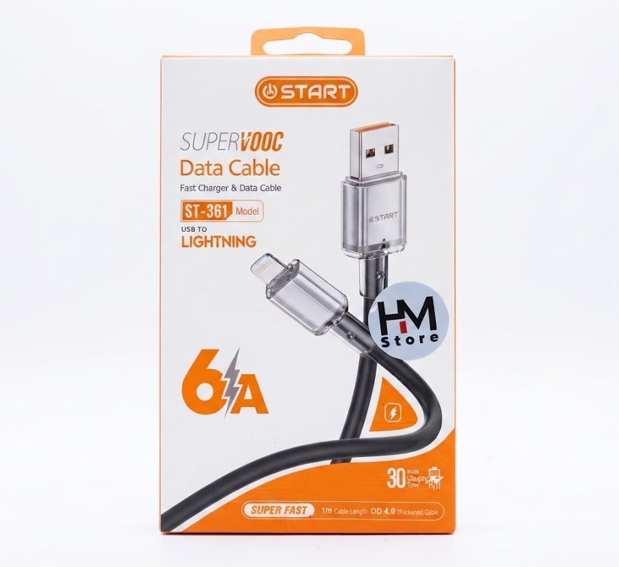كابل شحن ونقل بيانات فائق السرعة USB إلى لايتنينج START SUPERVOOC (Model: ST-361) - بقوة 6 أمبير - طول 1 متر