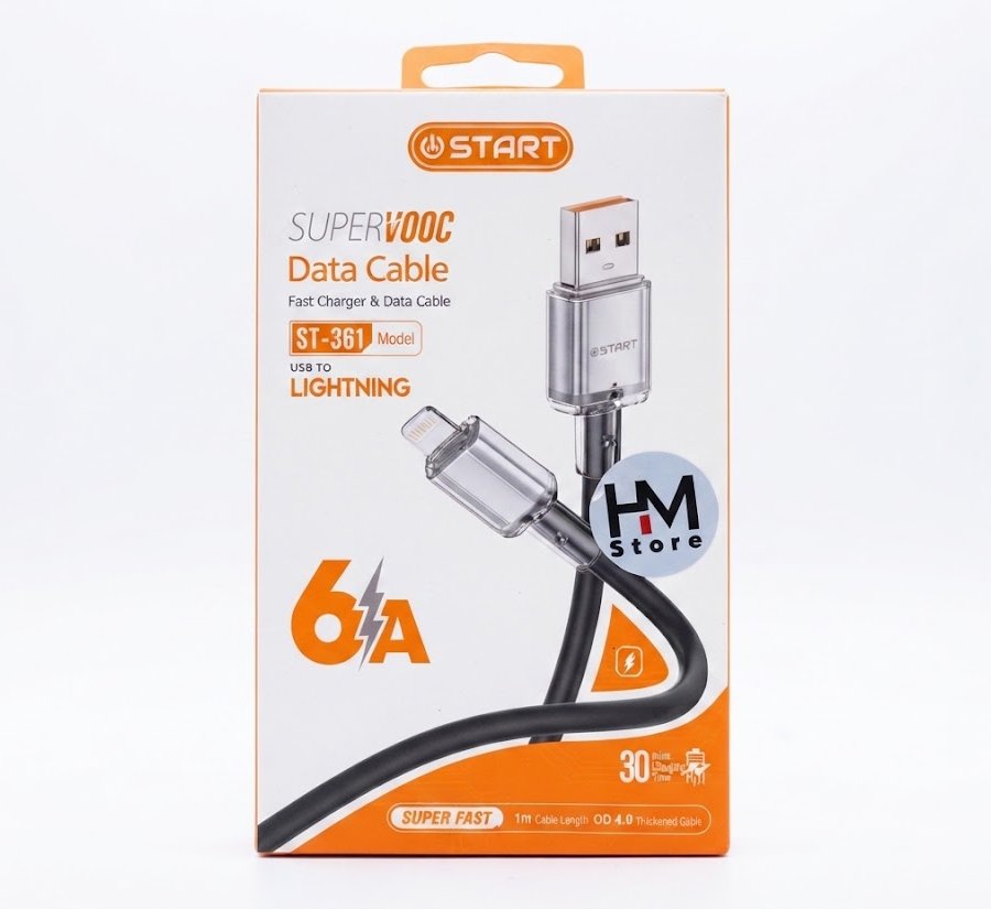 كابل شحن ونقل بيانات فائق السرعة USB إلى لايتنينج START SUPERVOOC (Model: ST-361) - بقوة 6 أمبير - طول 1 متر