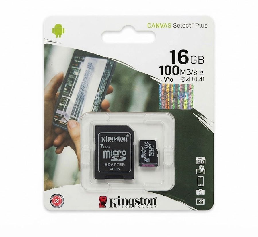 كارت ميموري كينجستون 16 جيجابايت مع محول - Kingston Canvas Select Plus MicroSD Card + Adapter (16GB)