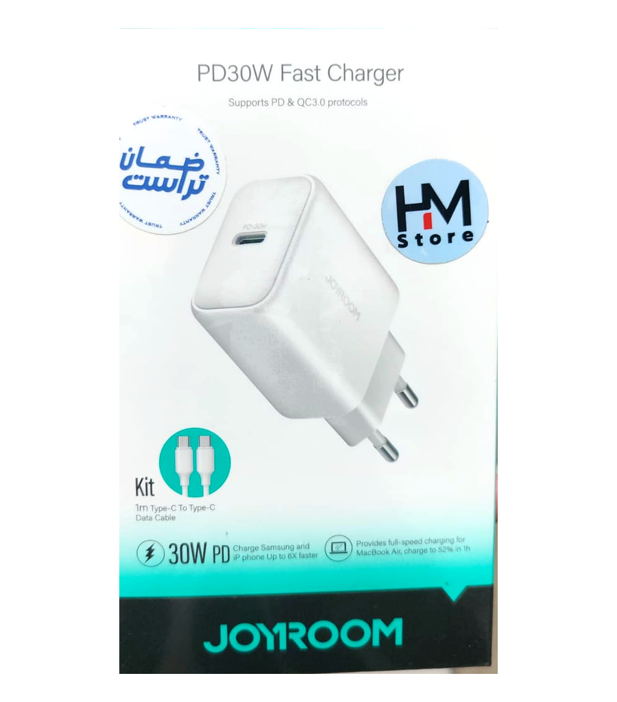 شاحن جوي روم السريع بقوة 30 واط مع كابل Type-C - JOYROOM PD30W Fast Charger Kit (JR-TCF24EU)