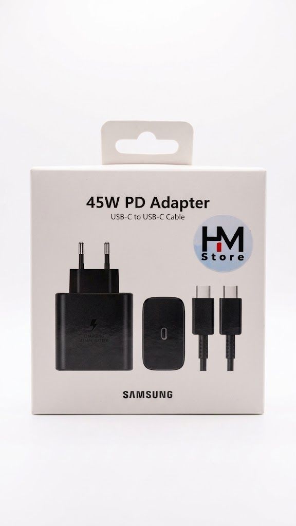 شاحن سامسونج سريع بقوة 45 واط (Samsung 45W PD Adapter) - يتضمن كابل USB-C إلى USB-C.