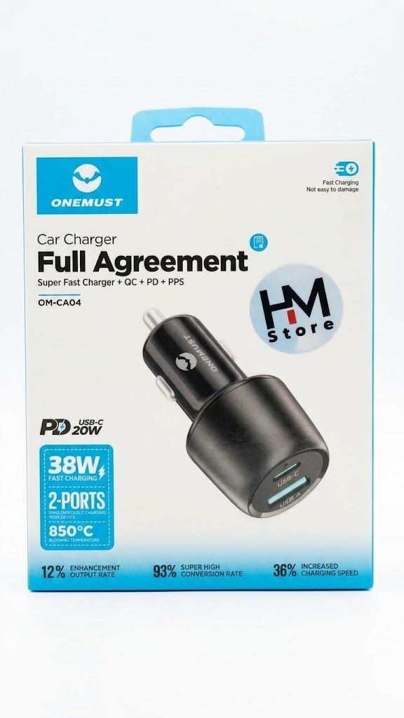 شاحن سيارة سريع ون مست - 38 واط بمنفذين (USB-C و USB-A)