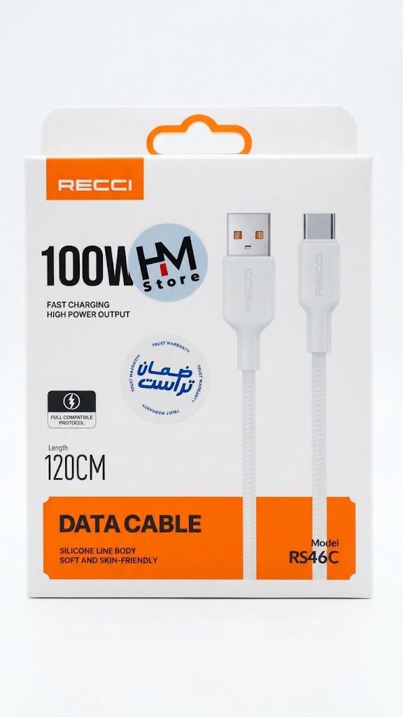 كابل شحن ونقل بيانات ريسي (RECCI) بقوة 100 واط (USB إلى USB-C).
