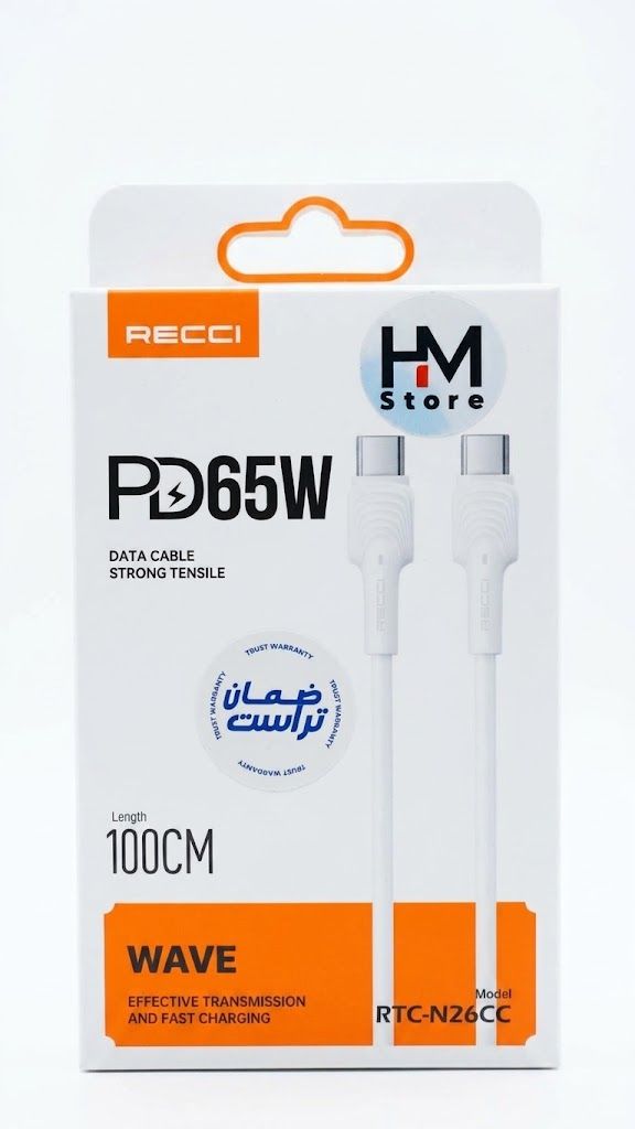 كابل شحن ونقل بيانات "ريسي ويف" (RECCI WAVE) - قوة 65 واط (Type-C إلى Type-C).