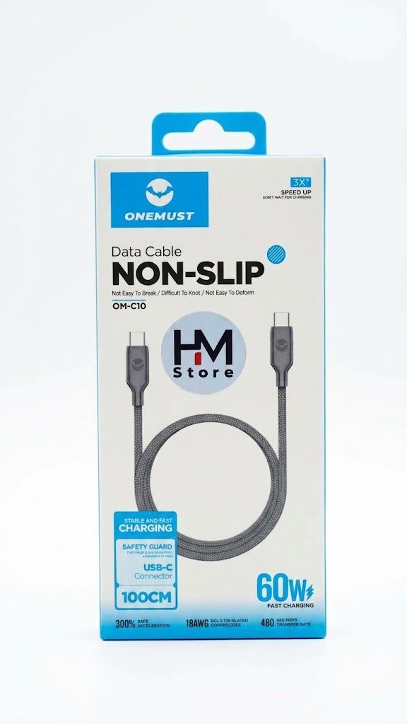 كابل شحن سريع ونقل بيانات ون ماست (ONEMUST NON-SLIP OM-C10) بقوة 60W (منفذ Type-C إلى Type-C).