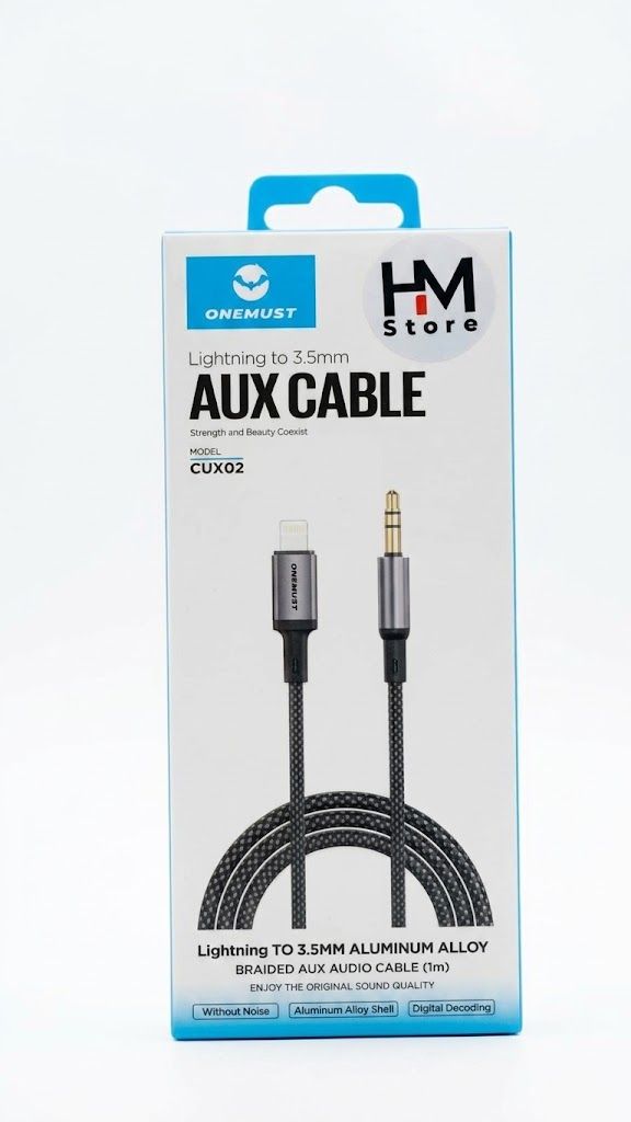 كابل صوت أكس (AUX) مضفر من ون ماست (ONEMUST CUX02) - منفذ (Lightning إلى 3.5mm).
