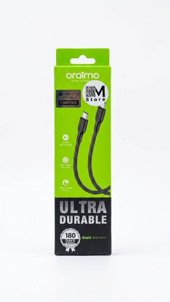 كابل شحن سريع ونقل بيانات مجدول من أوريمو (oraimo Braid OCD-152CC) بقوة 60W (منفذ Type-C إلى Type-C).