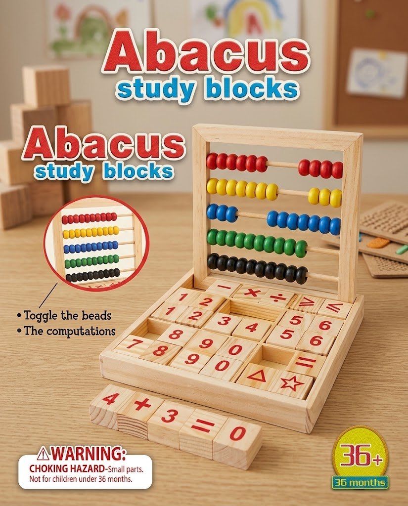 عداد ومكعبات الحساب الخشبية التعليمية للأطفال (Abacus Study Blocks)