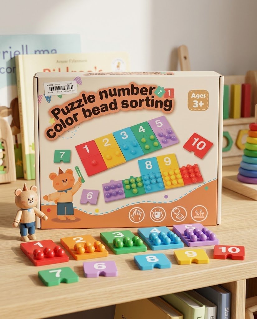 لعبة بازل الحروف والأرقام وفرز الألوان - Puzzle Number & Color Bead Sorting