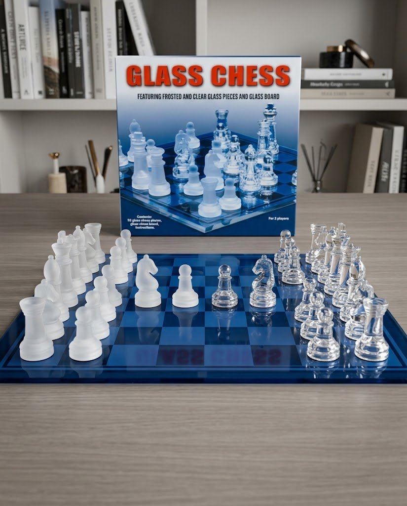 طقم شطرنج زجاجي كلاسيكي فخم (Glass Chess Set)