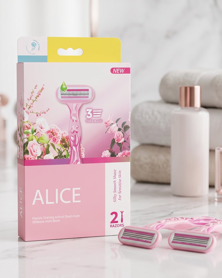 ماكينة حلاقة أليس ثلاثية الشفرات للبشرة الحساسة برائحة الورود (Alice Triple Blade Razors for Sensitive Skin - Rose Scent)