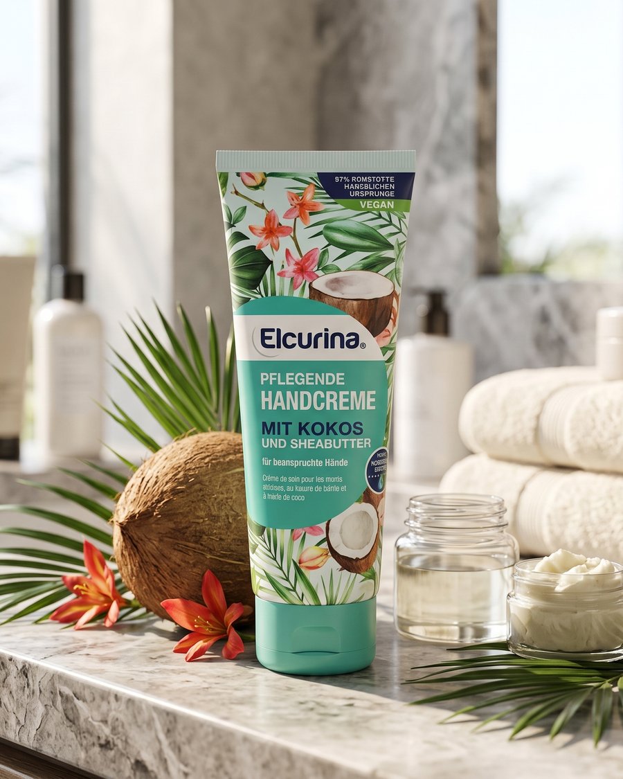 كريم اليدين المغذي إلكورينا بجوز الهند وزبدة الشيا (Elcurina Pflegende Handcreme mit Kokos und Sheabutter)