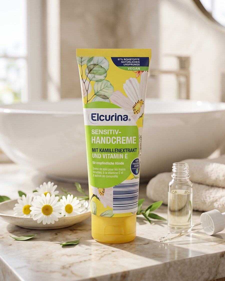 كريم اليدين الحساس إلكورينا بالبابونج وفيتامين هـ (Elcurina Sensitiv-Handcreme mit Kamillenextrakt und Vitamin E)