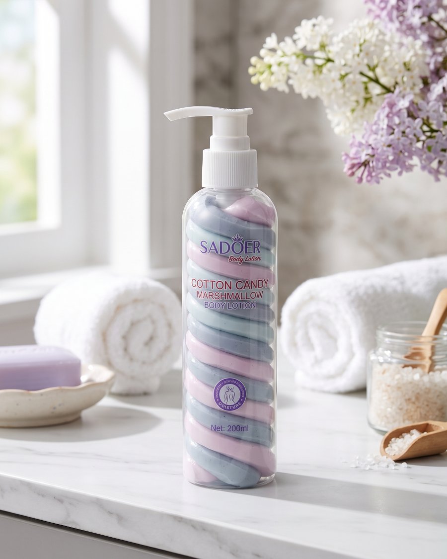 SADOER Cotton Candy Marshmallow Body Lotion (لوشن للجسم من سادور برائحة حلوى القطن والمシュميلو).
