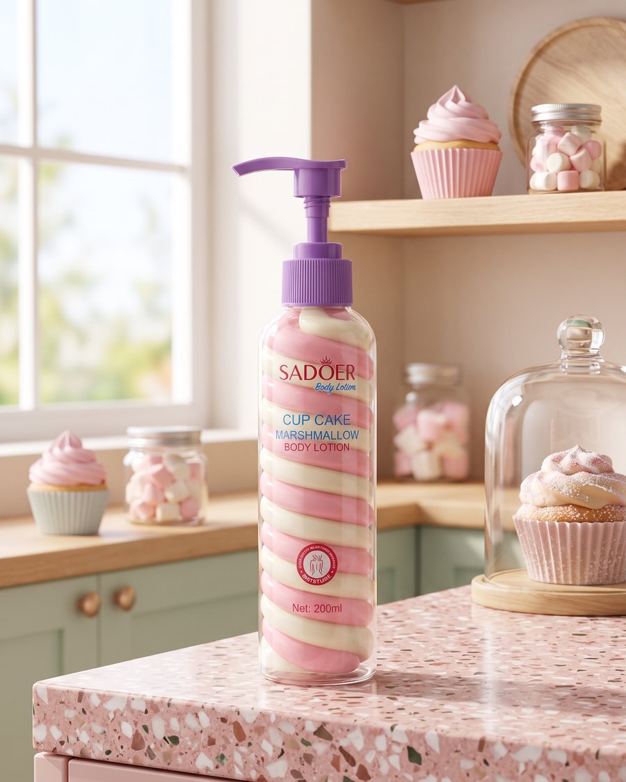 SADOER Cup Cake Marshmallow Body Lotion (لوشن للجسم من سادور برائحة الكب كيك والمارشميلو).
