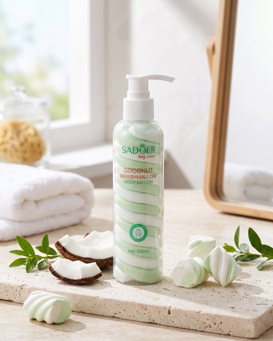 SADOER Coconut Marshmallow Body Lotion (لوشن للجسم من سادور برائحة جوز الهند والمارشميلو).